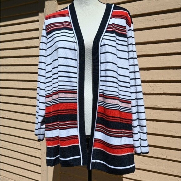 CJ Banks Multicolor Stripes Open Front Cardigan Sweater Women's Plus Size 1X - Picture 2 of 12